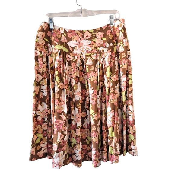 Tommy Bahama Brown Multicolored Silk Blend Floral Pleated Skirt - Size 10 - Picture 3 of 7